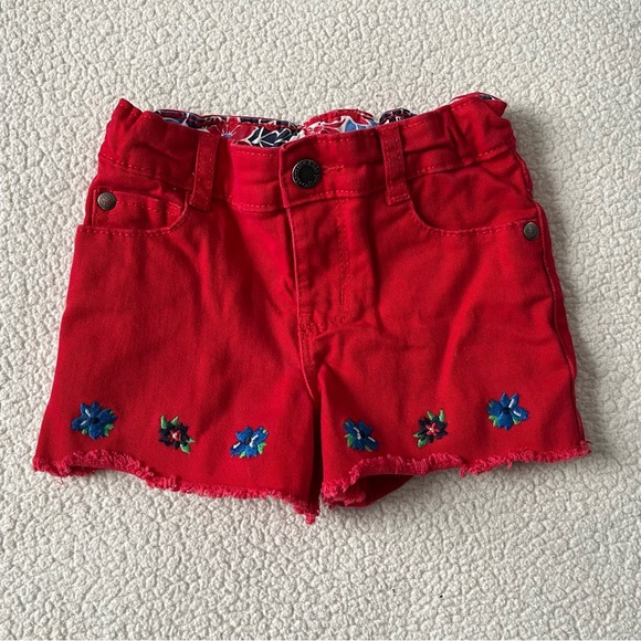 Genuine Kids Red Denim Shorts w Embroidered Flowers, size 2T - Picture 1 of 5